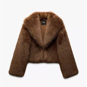 ZARA FAUX FUR SHORT COAT BROWN 6318/021 MEDIUM WINTER FALL SKI TEDDY JACKET